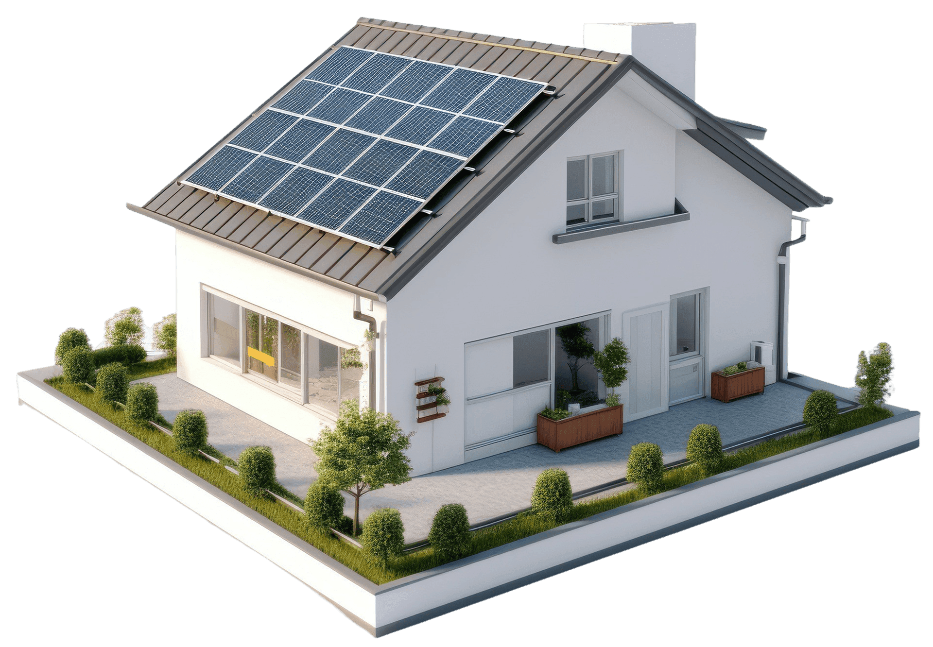 Technicians examining a residential rooftop solar array